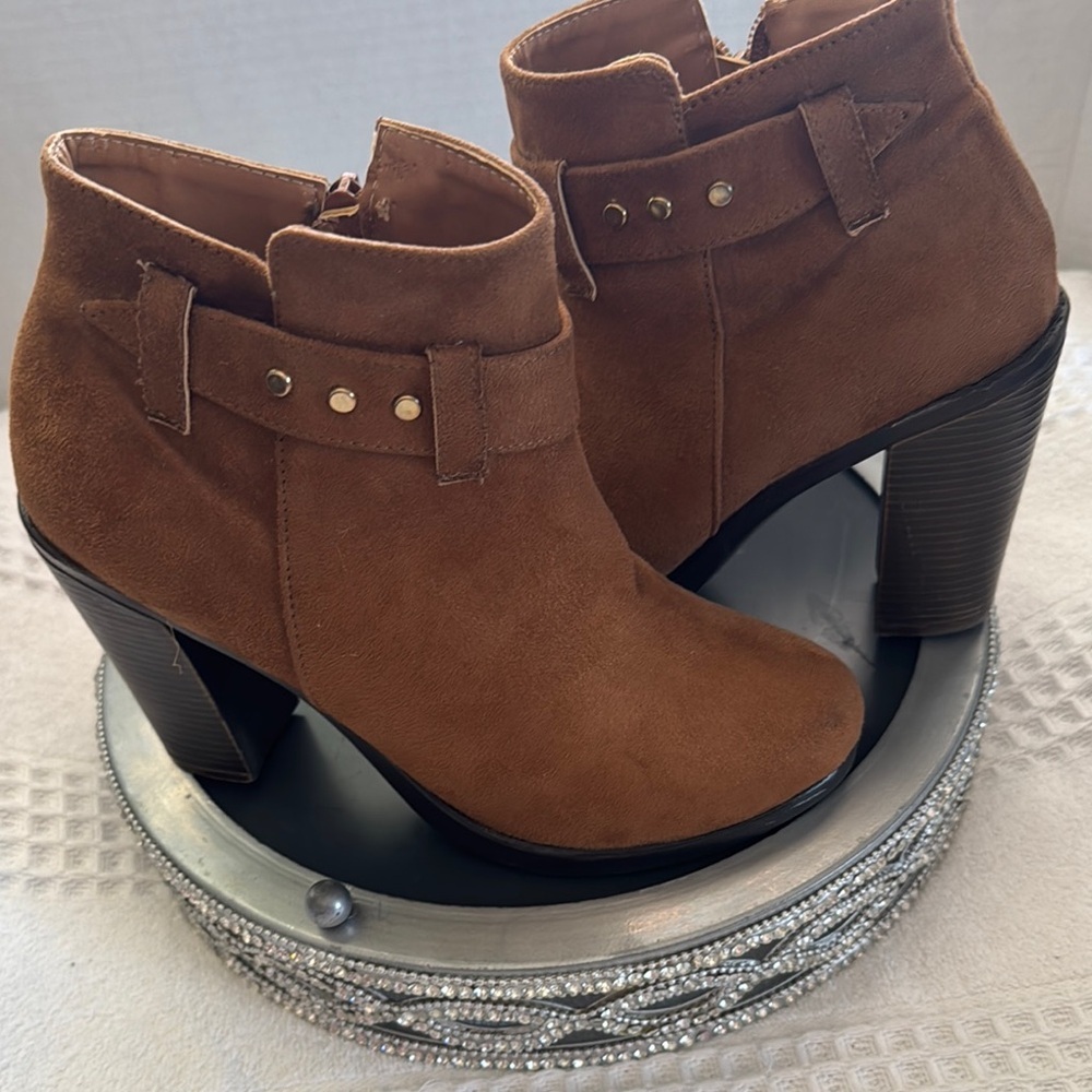 Brown Ankle Boots with Studded Strap